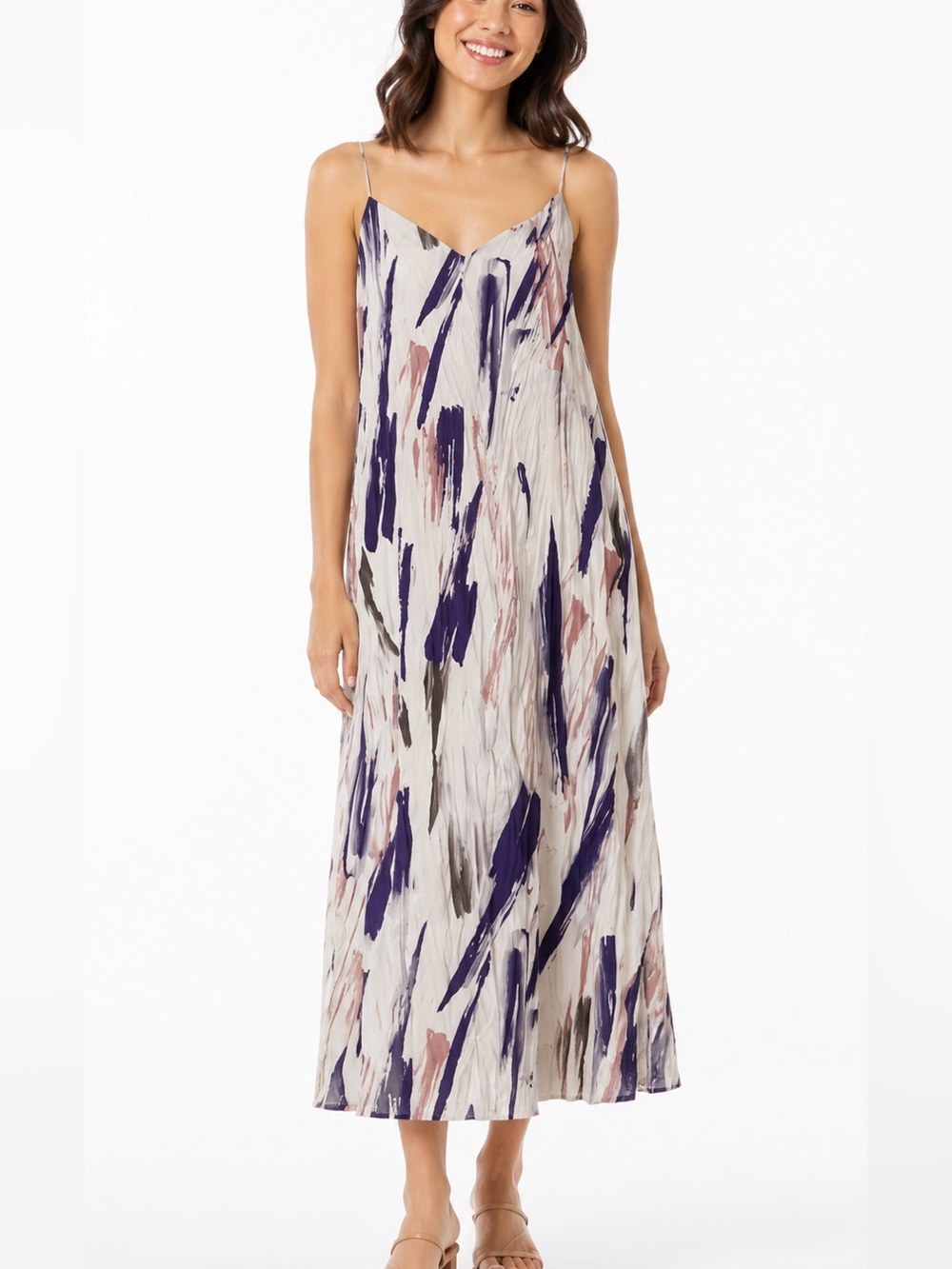 Snidel Brushstroke Midi Dress in Blue and Cream Woman’s S